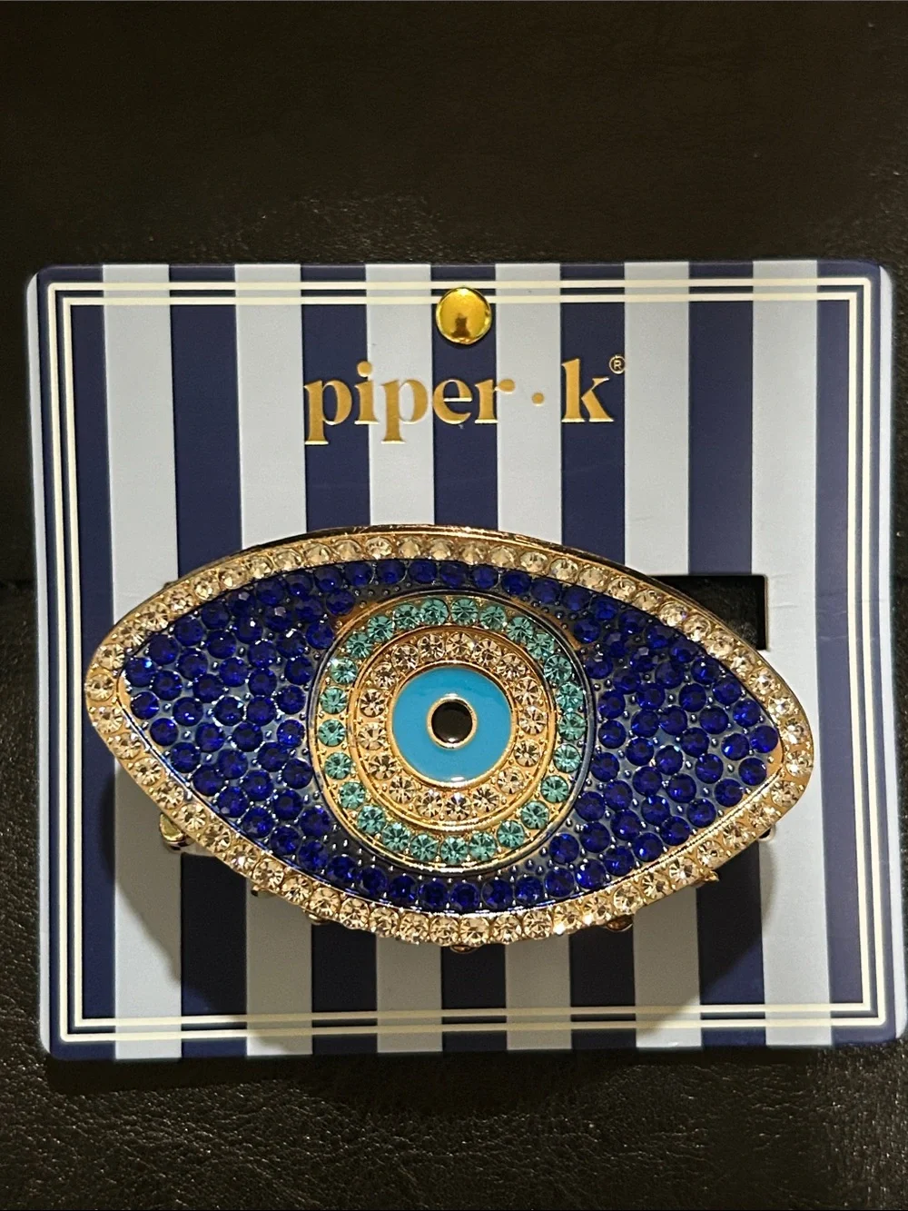piper·k Blue & Turquoise Crystal Evil Eye Brooch